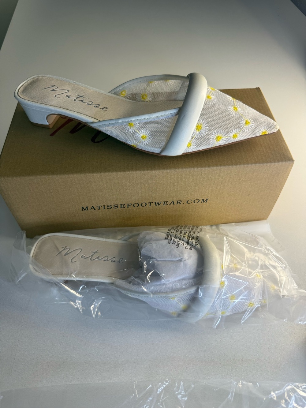Matisse Kellan Pointed Toe Mules Daisy White Mesh Kitten Heel Shoes Box NWT 8.5